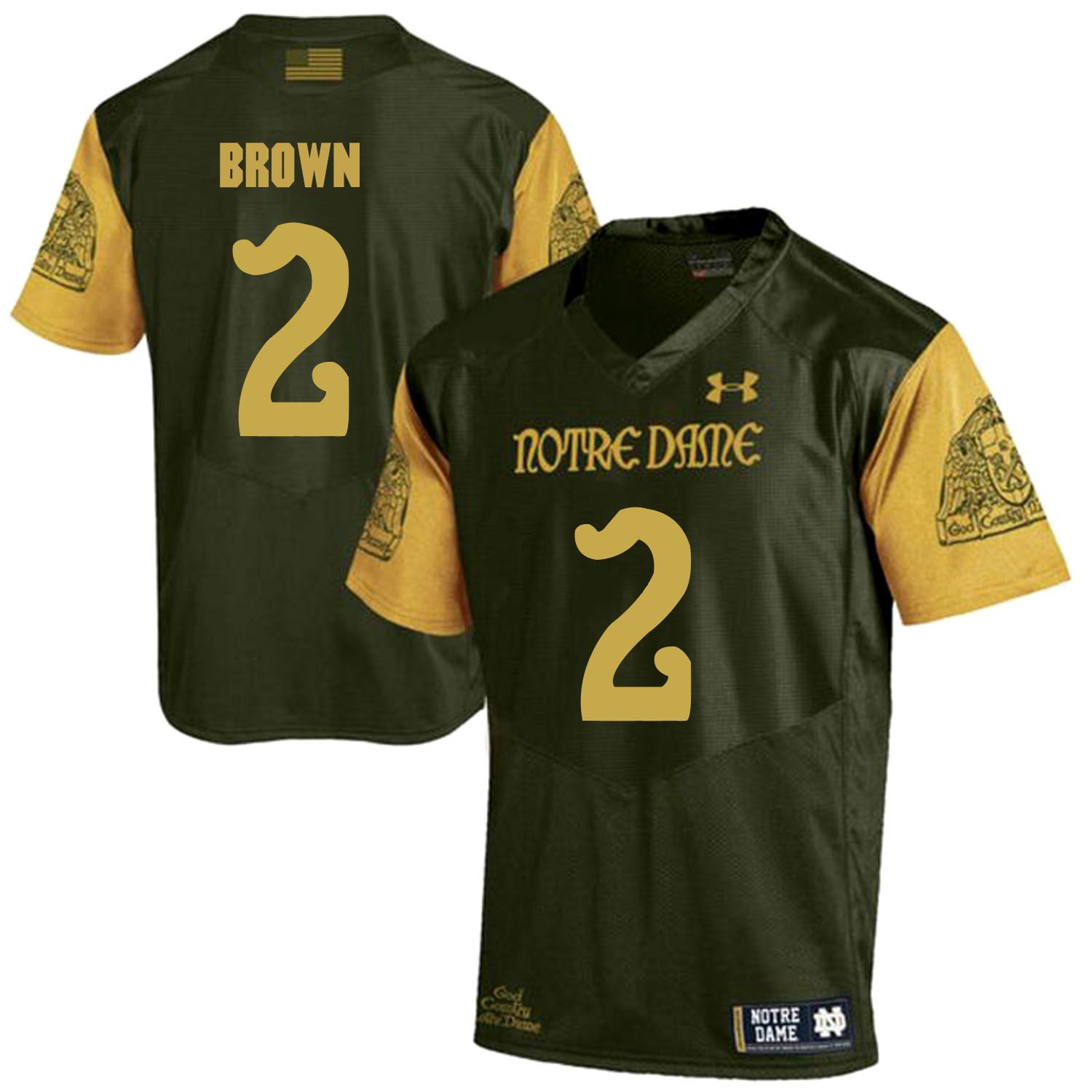 Men Norte Dame Fighting Irish 2 Brown Green Customized NCAA Jerseys